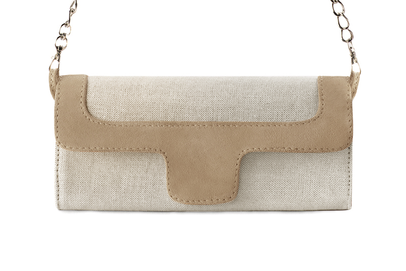 Women's natural beige and biscuit beige luxurious elegant clutch for ceremonies, weddings and evenings out. - Profile view